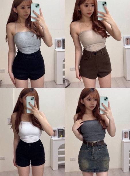 韓系甜美緞帶平口背心（有胸墊）（淺灰/深灰/白/奶茶色）