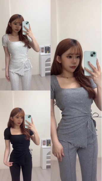 抽繩休閒兩件套（有胸墊）（灰/白/黑色）