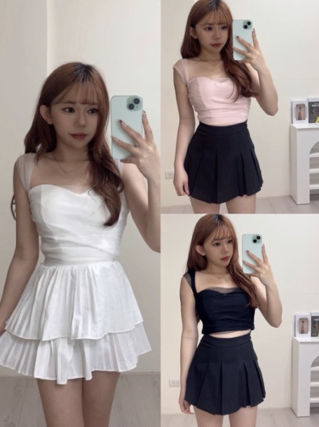 仙女必備網紗上衣（有胸墊）（白/黑/粉）