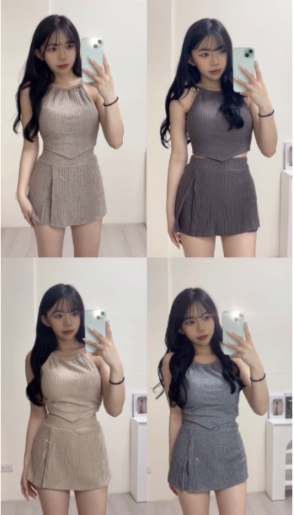 羊毛坑條胸綁包裙套 （有胸墊）（黑/灰/可/燕麥/卡）