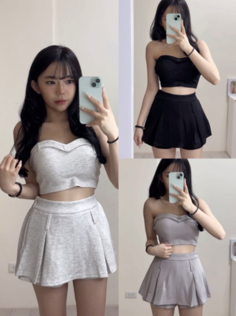 約會首選小香風套裝（有胸墊）（麻白/黑/藍）