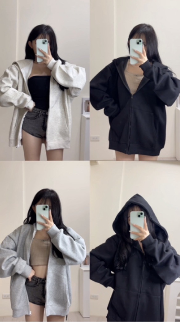 加大帽空氣層挺感連帽休閒外套（淺灰 花杏 黑色）