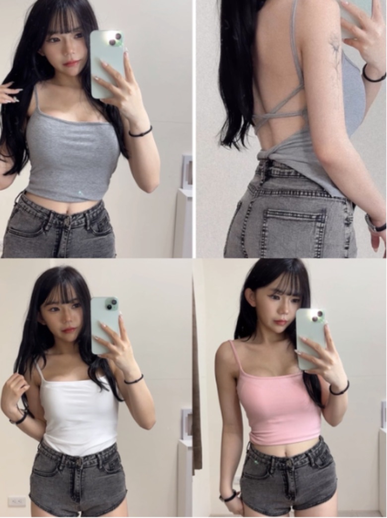 交叉美背棉質吊帶背心（有胸墊）（粉/黑/白/灰）