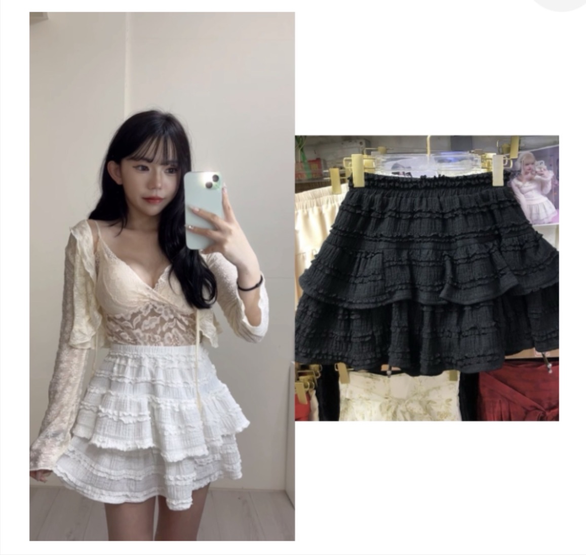 甜美芭蕾風蕾絲花邊蛋糕裙（白/黑）