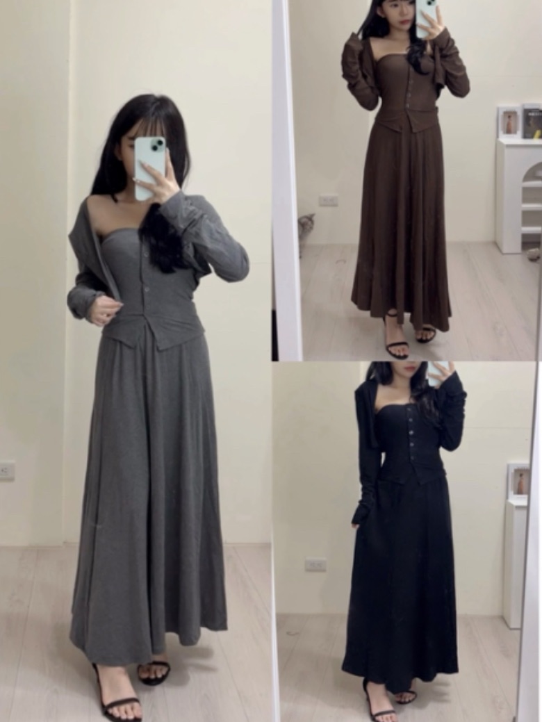 巨顯瘦三件組套裝（有胸墊）（黑/咖/灰）