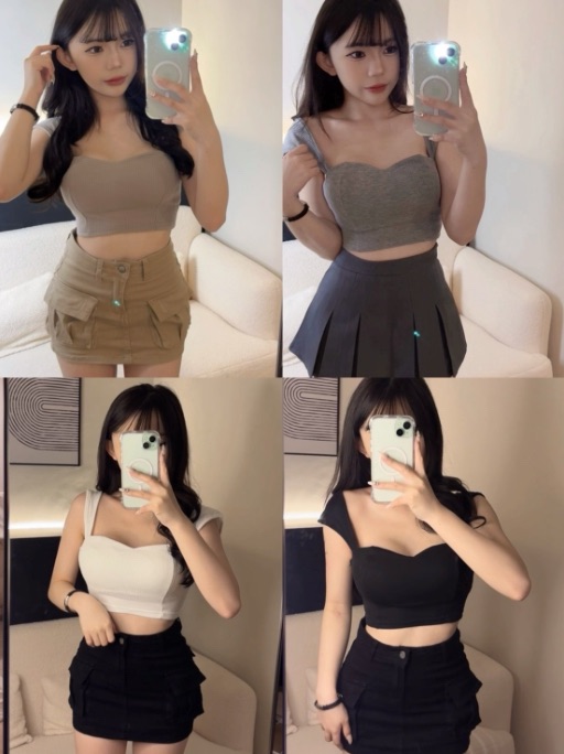 獨家坑條桃心領背心（有胸墊）（白/灰/杏/黑）