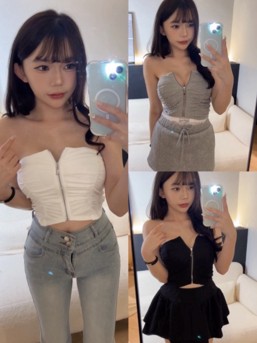 抓皺拉鍊摸胸背心（有胸墊）（黑/灰/白）