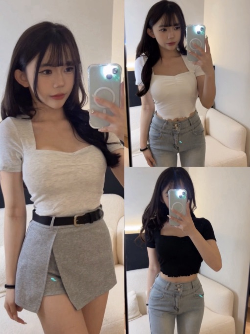 下捲邊桃心方領Bratop（有胸墊）（花灰/黑/白）