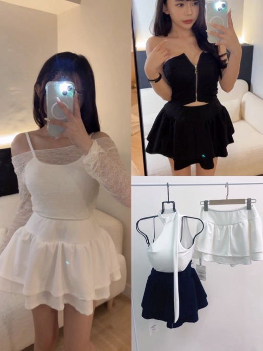 雙層內裏蛋糕裙（白/黑）