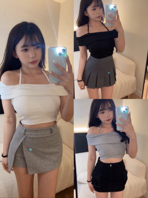 法式垂領假兩件繞脖背心（有胸墊）（白/灰/黑）