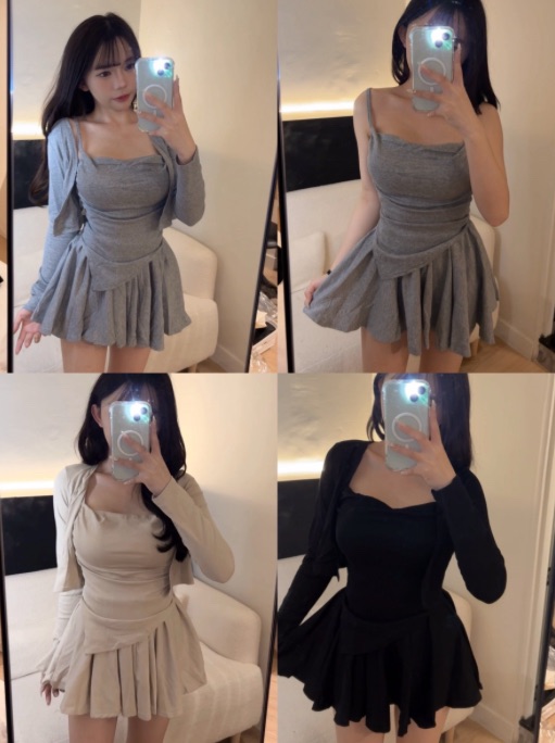 韓系慵懶三件套（有胸墊）（灰/黑/杏）