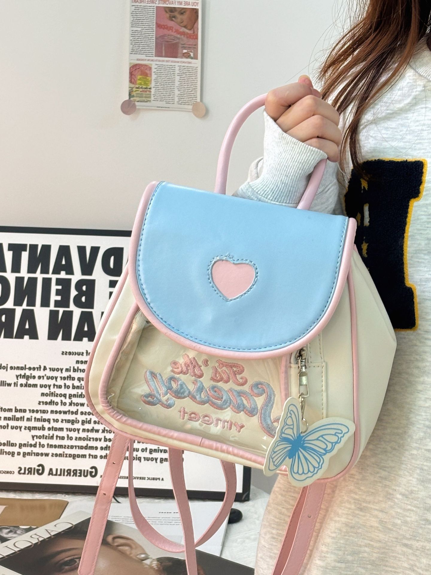 35粉嫩蝴蝶愛心肩背痛包❤︎大容量JK少女風（預購）