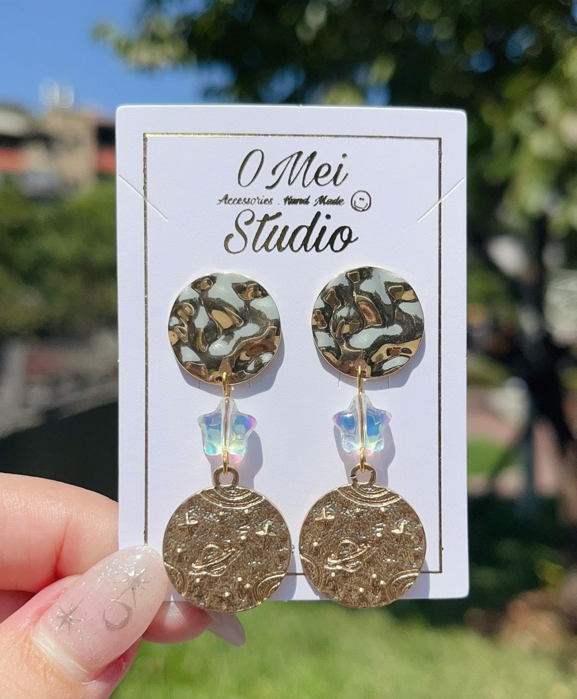 手作耳環-星星童趣月亮耳環