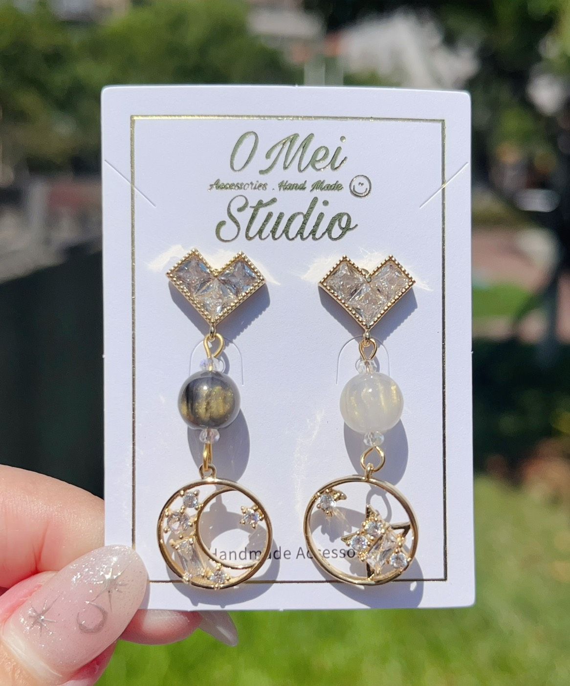 手作耳環-鋯石愛心星月光輝耳環