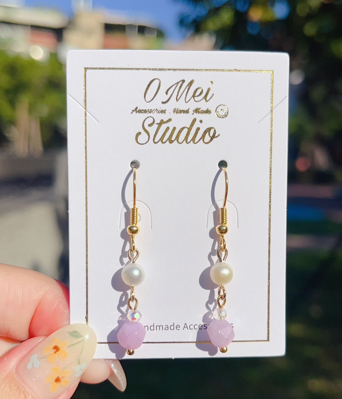 手作耳環-淡水珍珠薰衣草紫水晶耳環