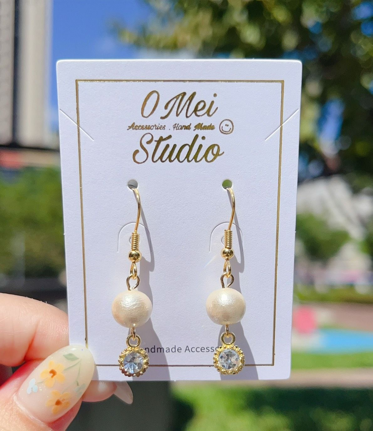 手作耳環-棉珍珠水鑽耳環