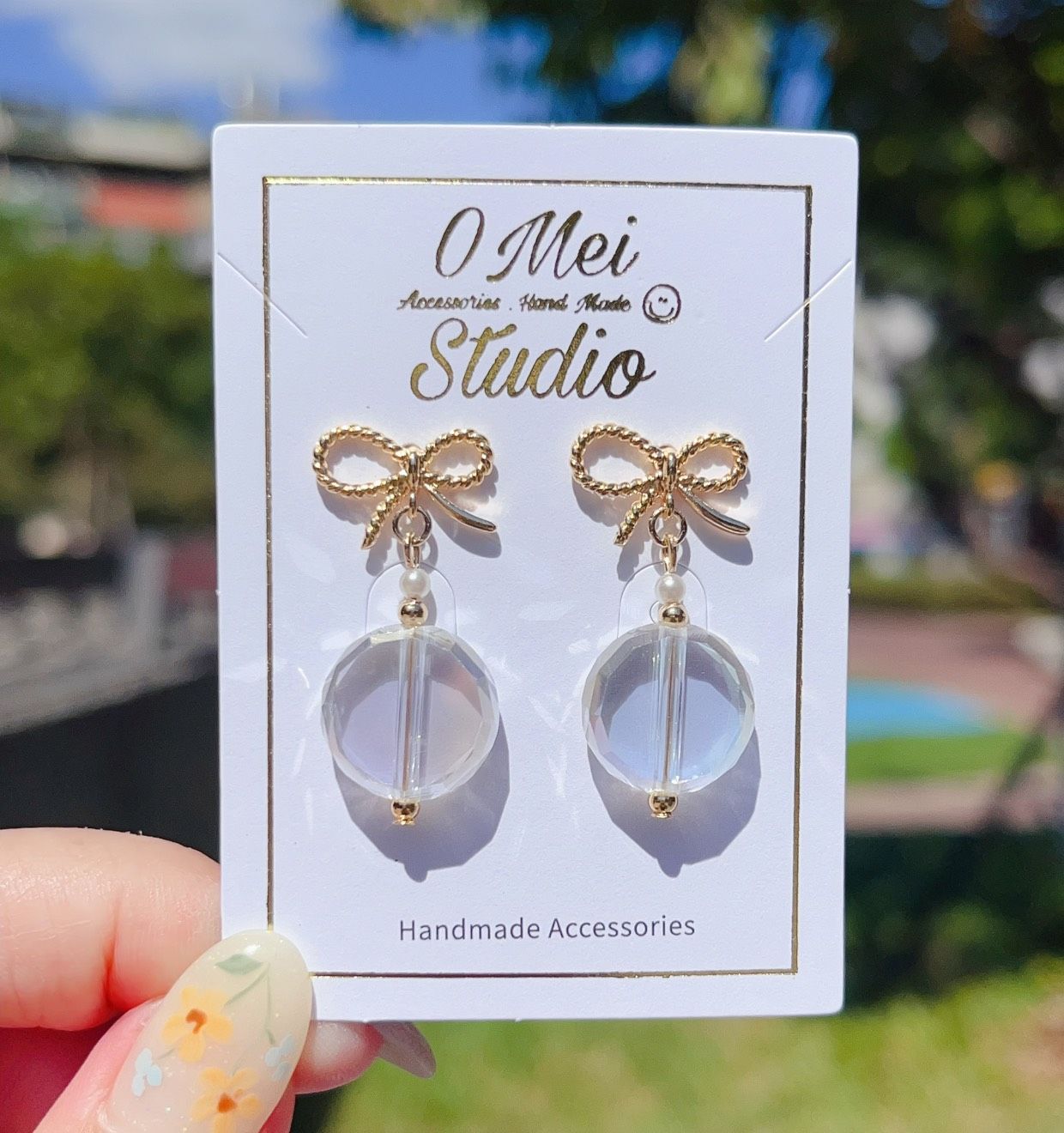 手作耳環-蝴蝶結玻璃水晶珠耳環