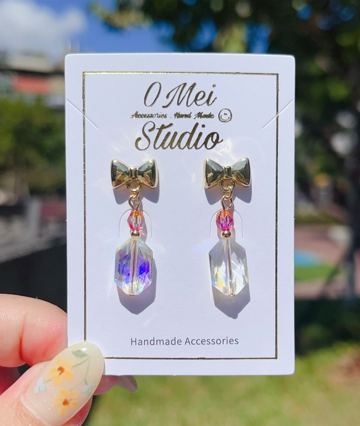 手作耳環-蝴蝶結紫紅漸層捷克珠耳環