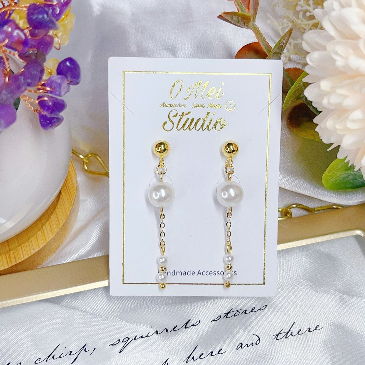 手作耳環－氣質長鍊貝殼珠耳環