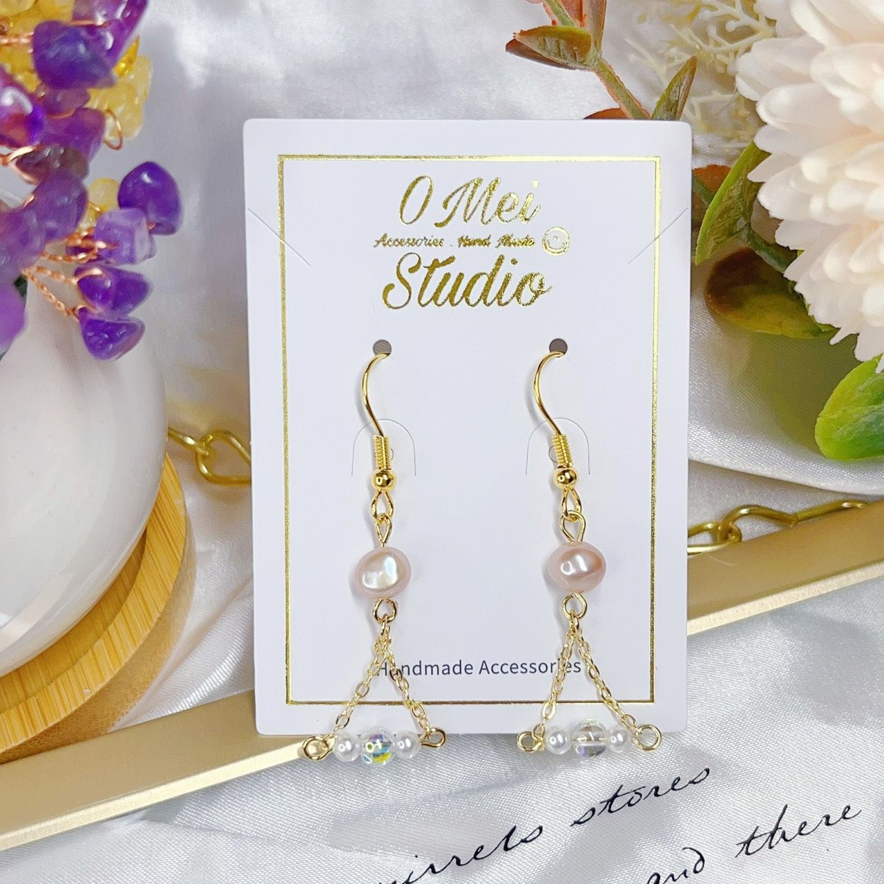 手作耳環-優雅金鍊淡水珍珠耳環