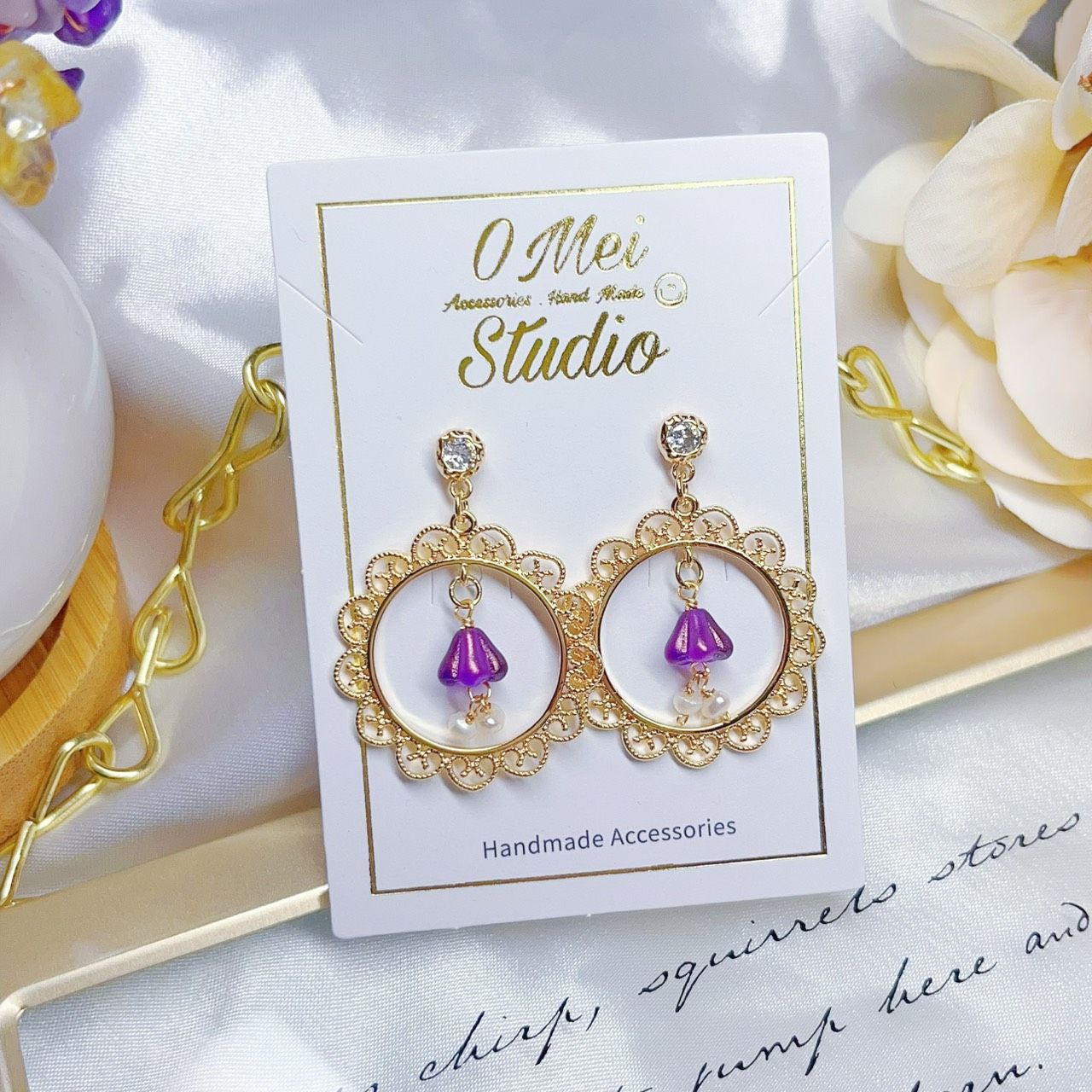 手作耳環-華麗花框捷克花珠耳環