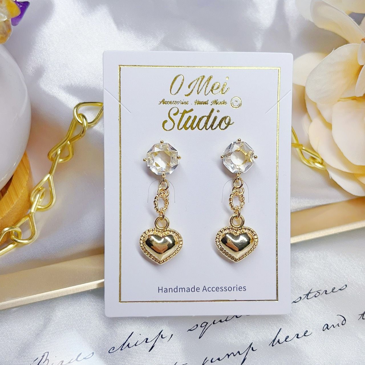 手作耳環－簡約仿寶石愛心耳環