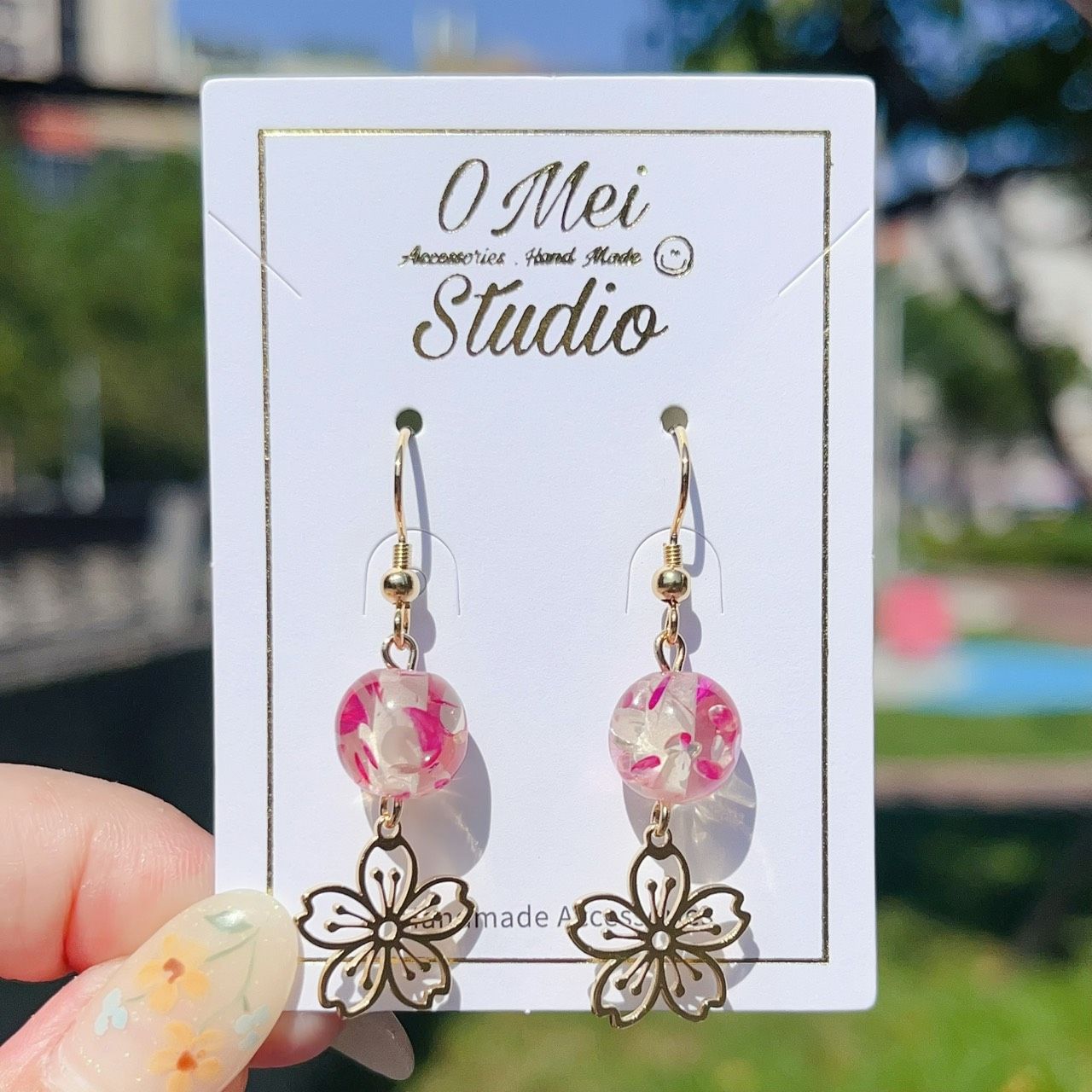 手作耳環-浪漫花瓣珠櫻花耳環