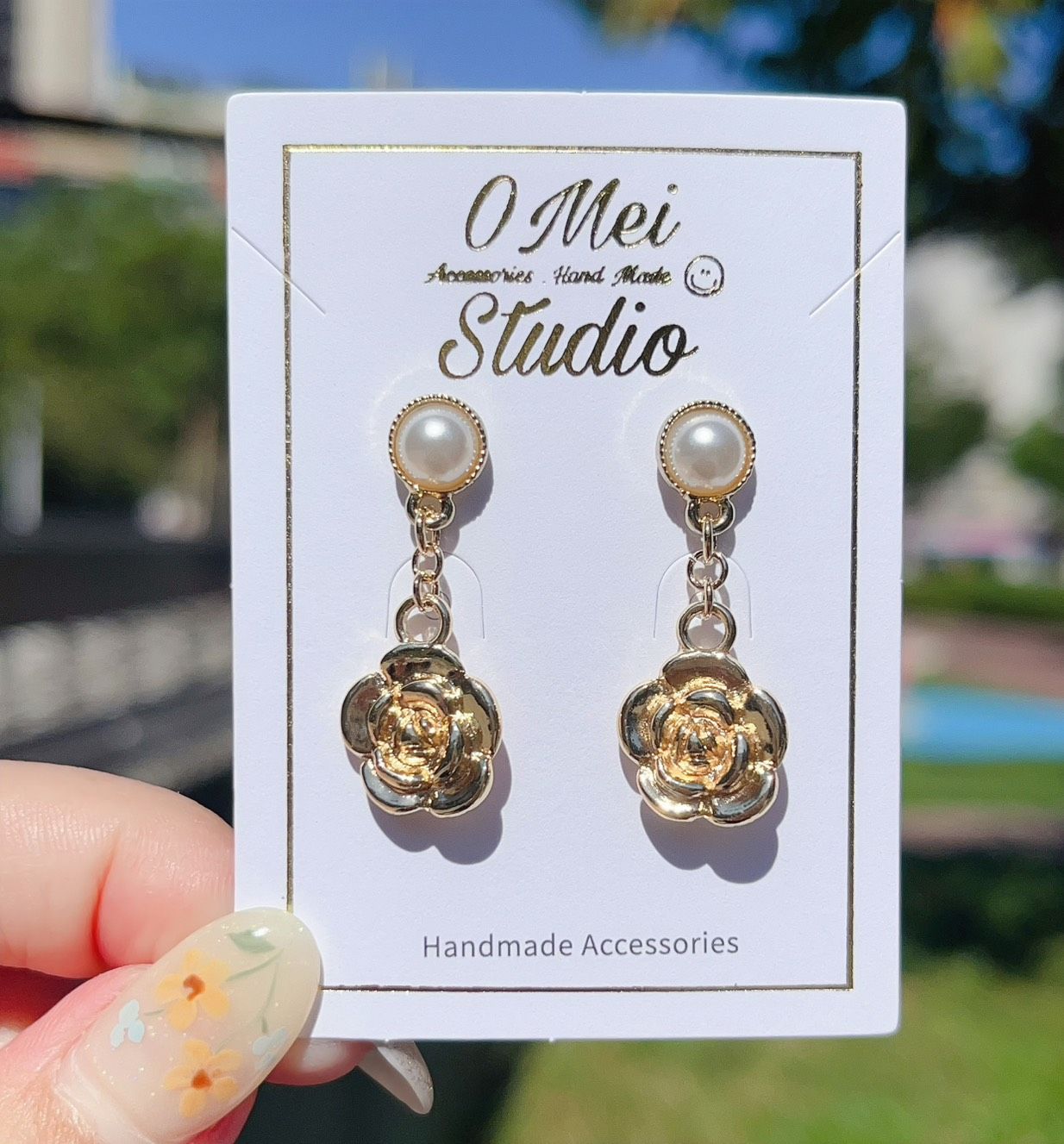 手作耳環-仿珍珠玫瑰花耳環