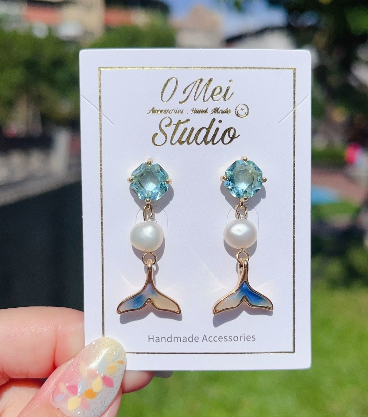 手作耳環-純白珍珠夢幻人魚尾耳環