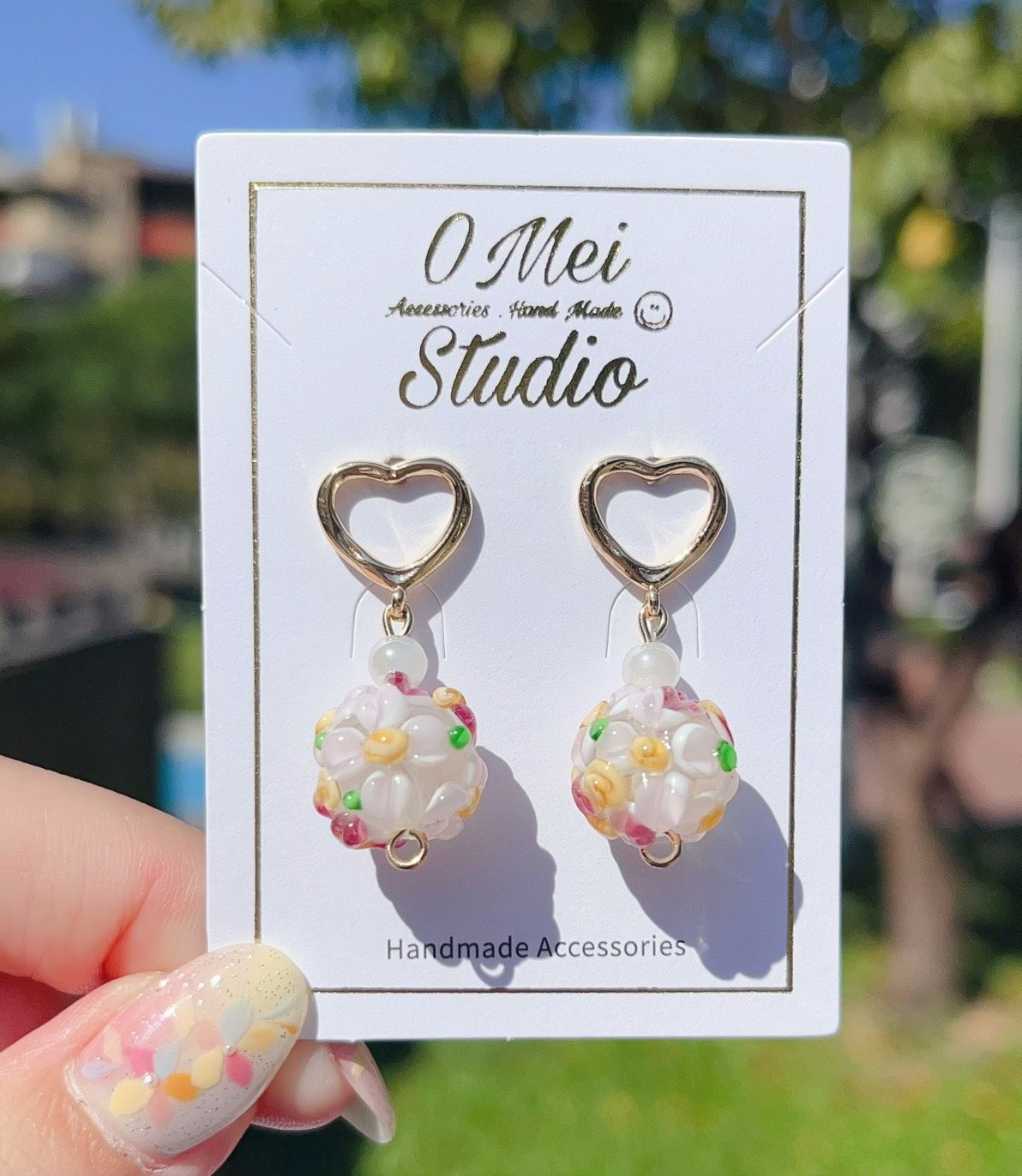 手作耳環-鏤空愛心彩色紫陽花珠耳環