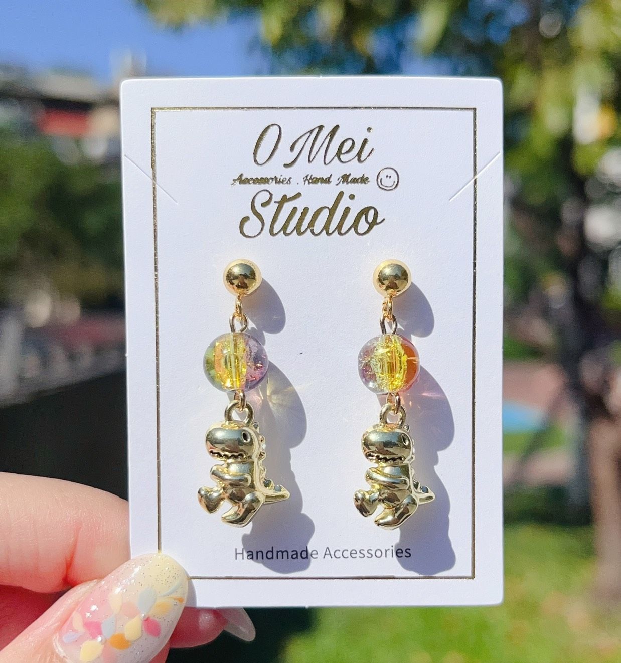 手作耳環-繽紛彩珠小恐龍耳環