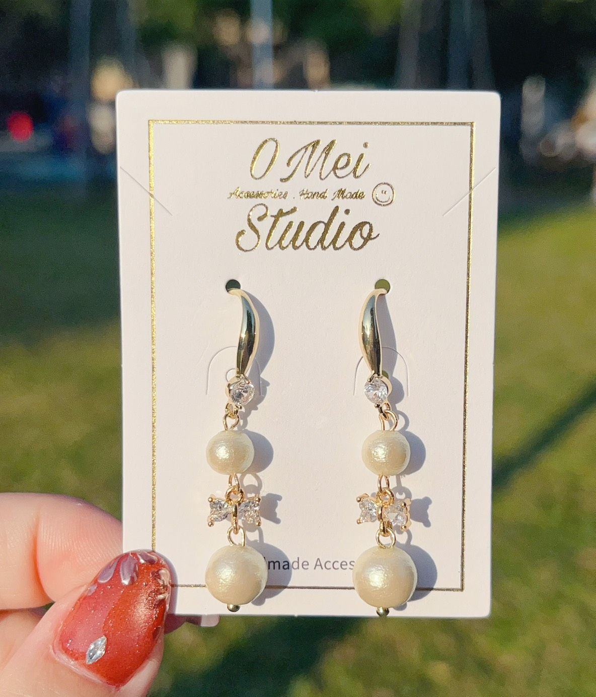 手作耳環-法式耳勾棉珍珠雪人耳環