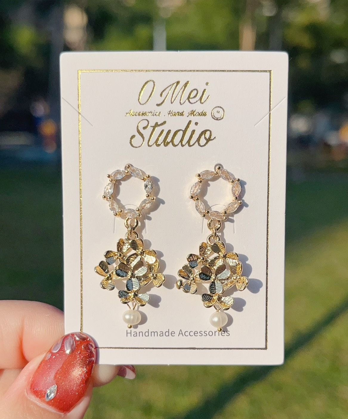 手作耳環-鋯石花圈花簇吊墜耳環