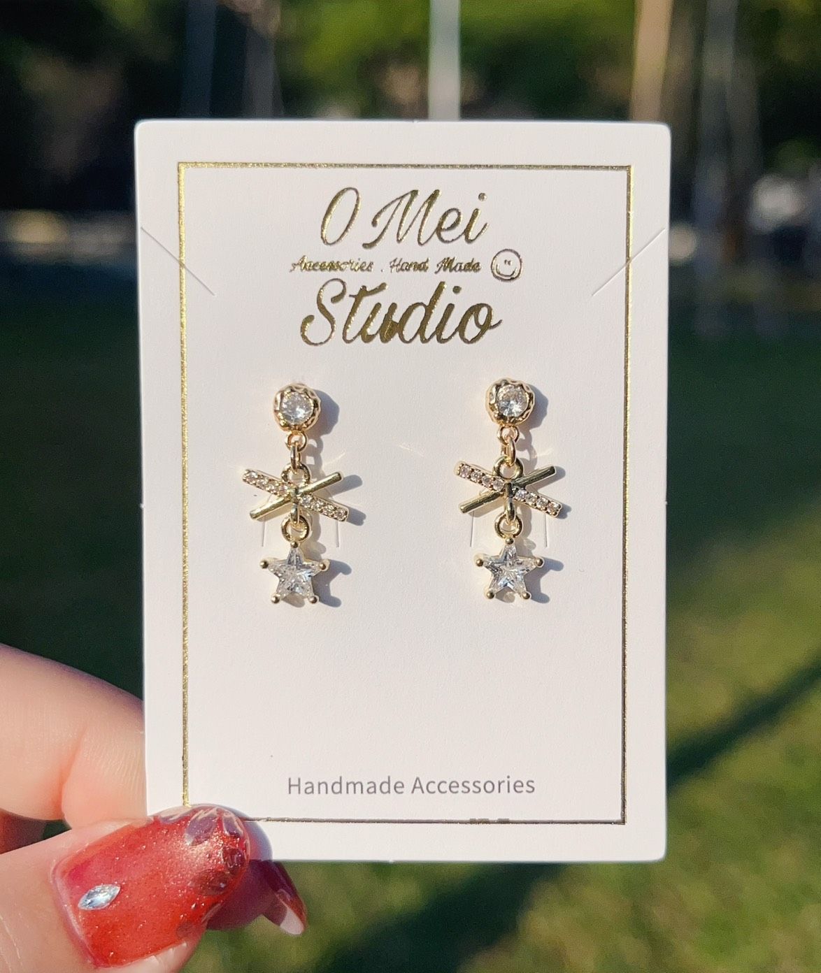 手作耳環-閃耀鋯石蝴蝶結許願星耳環