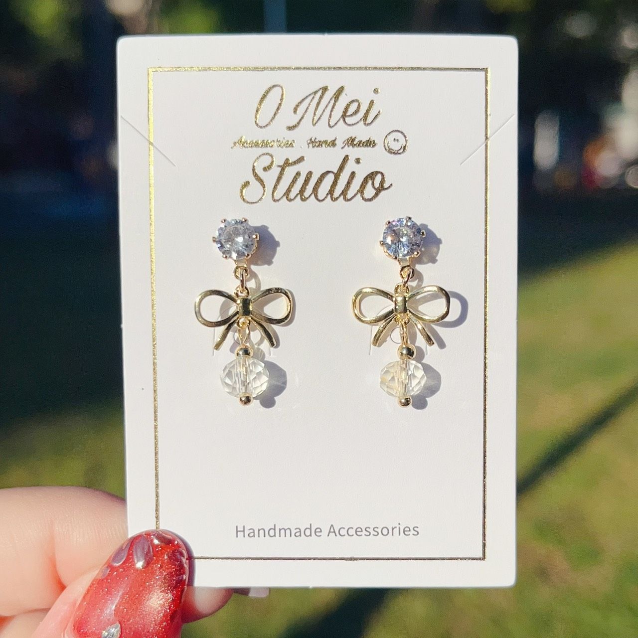 手作耳環-鋯石蝴蝶結彩珠耳環