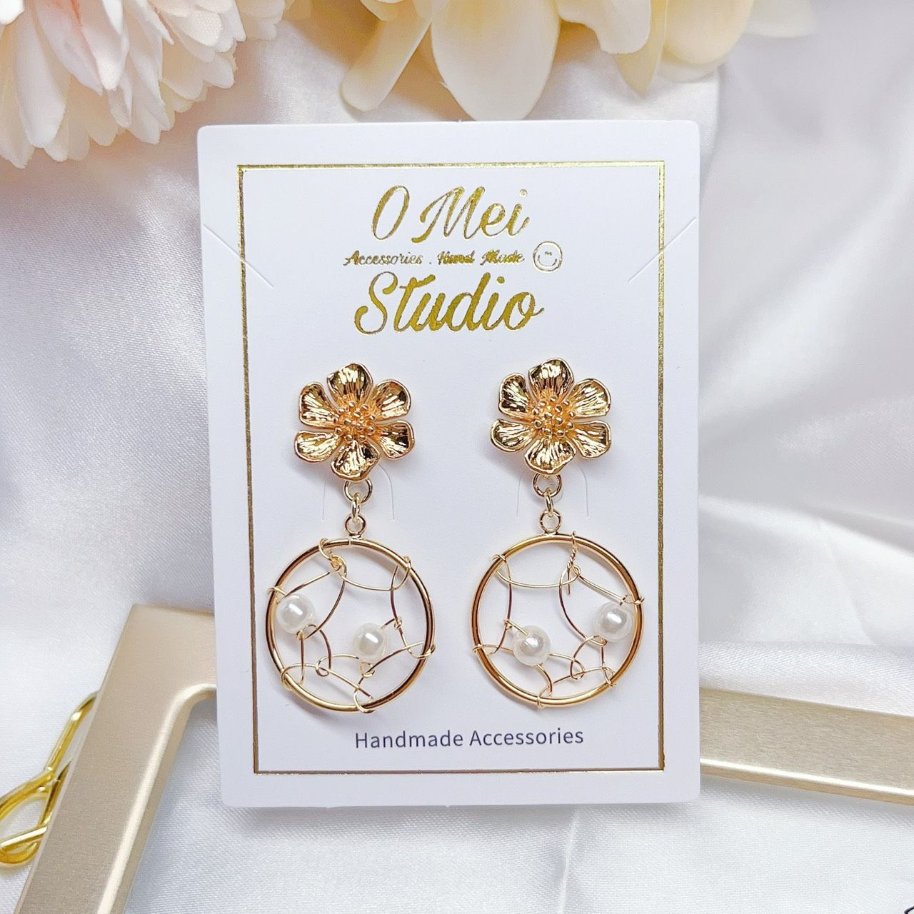 手作耳環-花朵捕夢網耳環