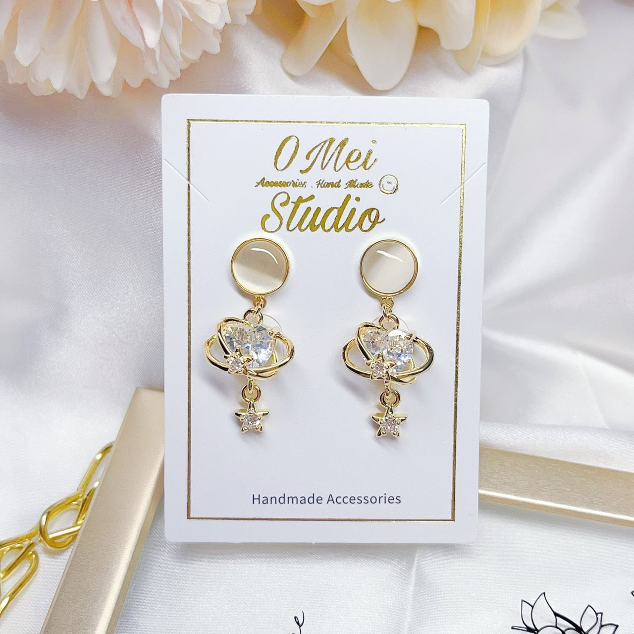 手作耳環-貓眼愛心恆星耳環