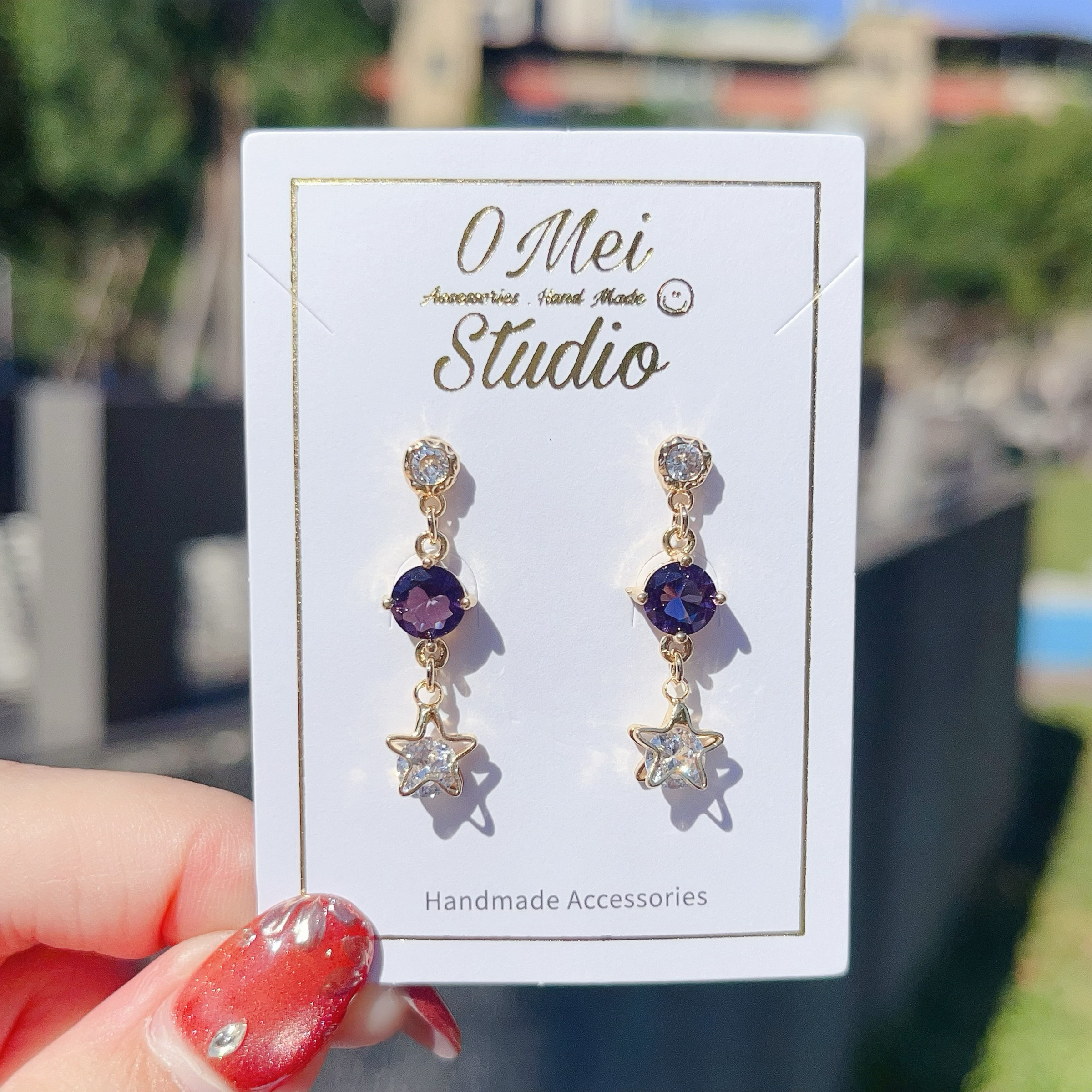 手作耳環-2026.01新品-紫鋯石星星吊墜耳環