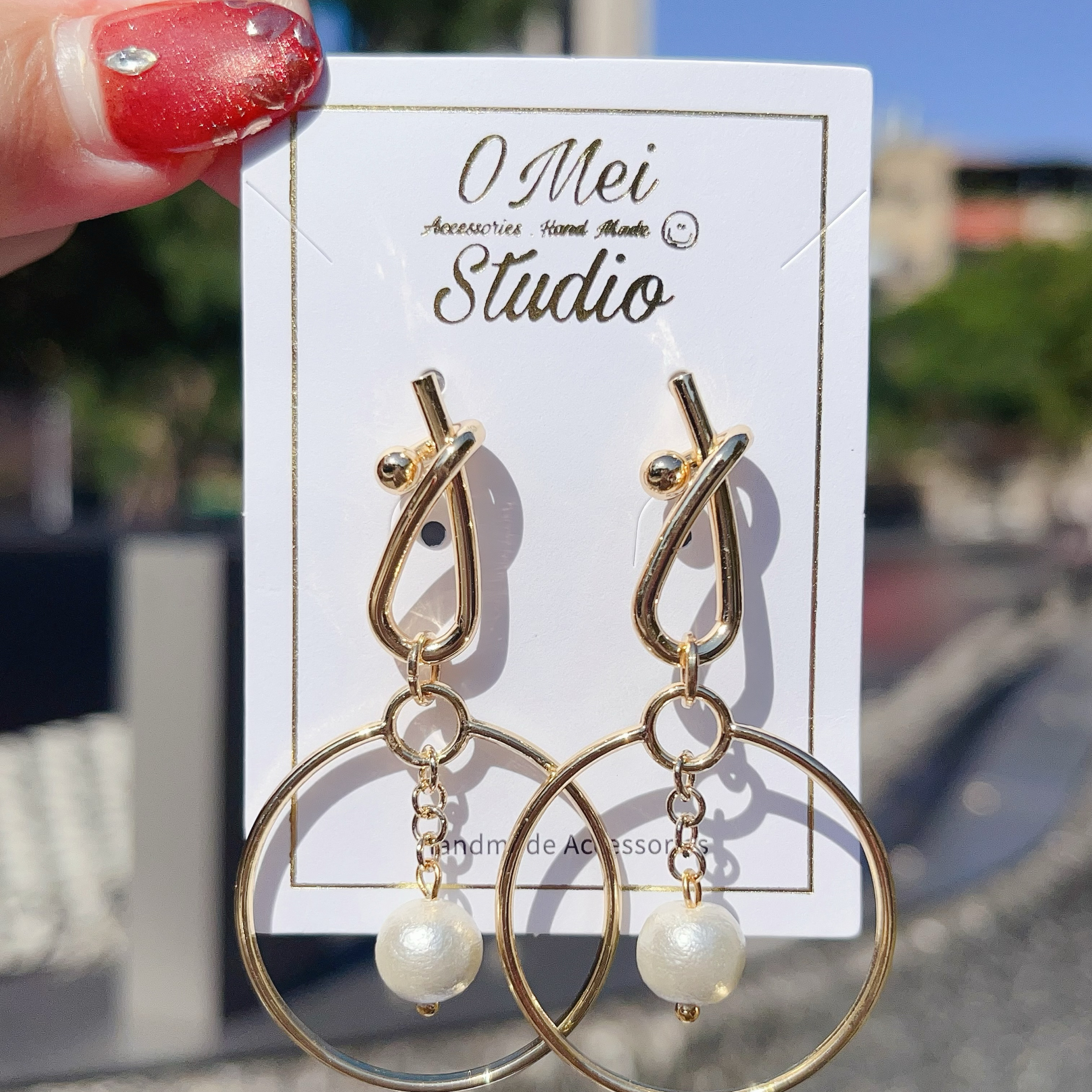 手作耳環-2026.01新品-繩結金圈棉珍珠耳環