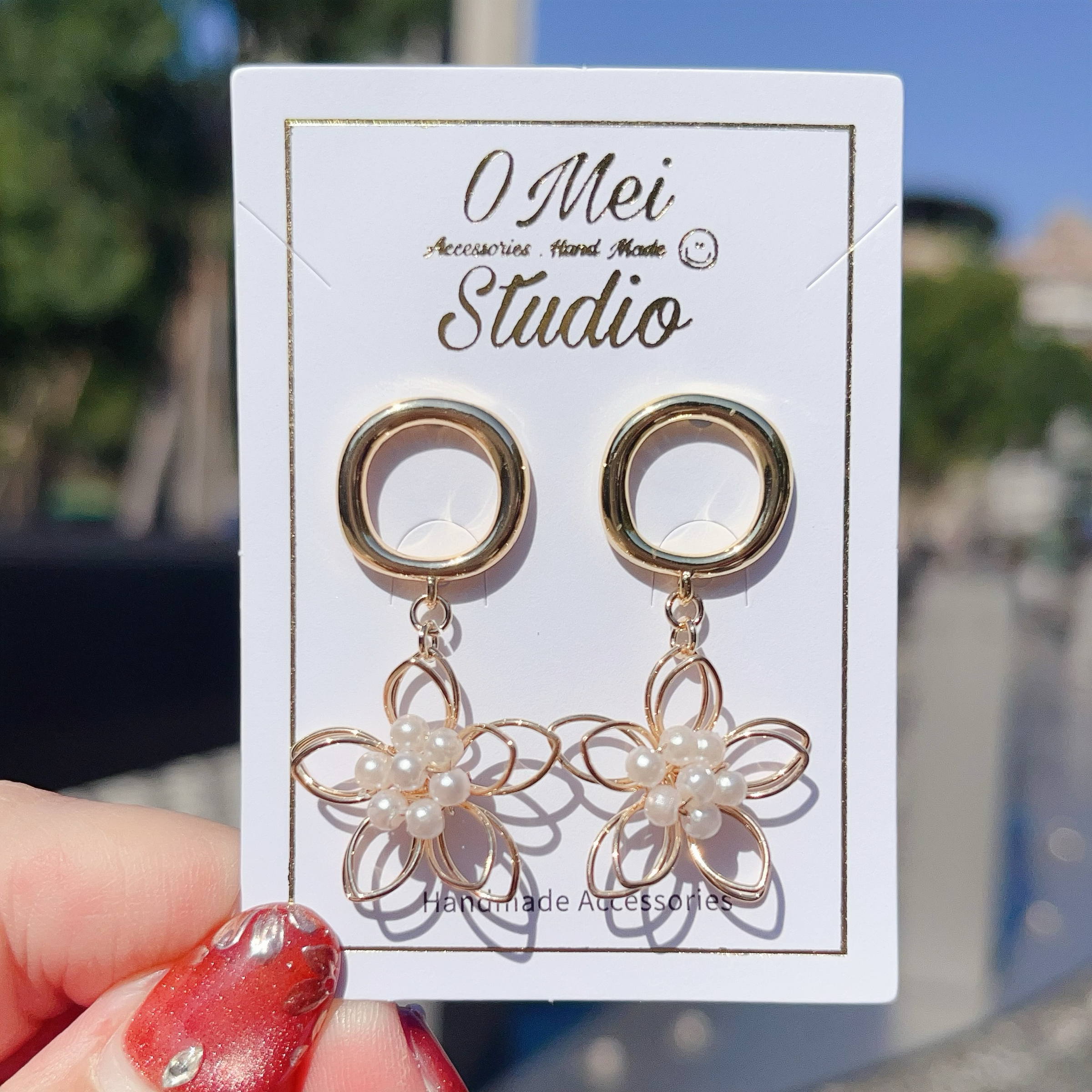 手作耳環-2026.01新品-優雅線條珍珠花耳環