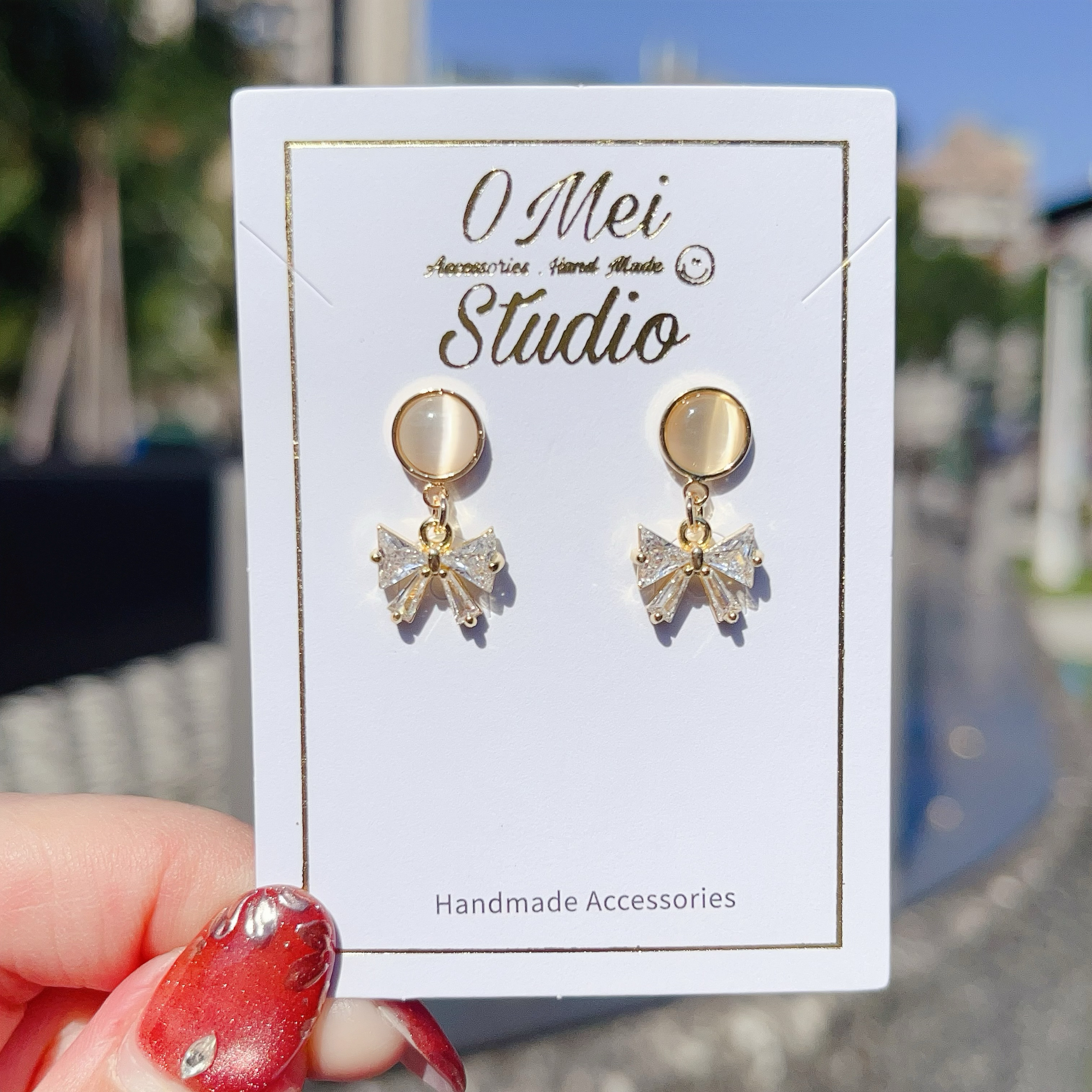 手作耳環-2026.01新品-貓眼鋯石蝴蝶結耳環