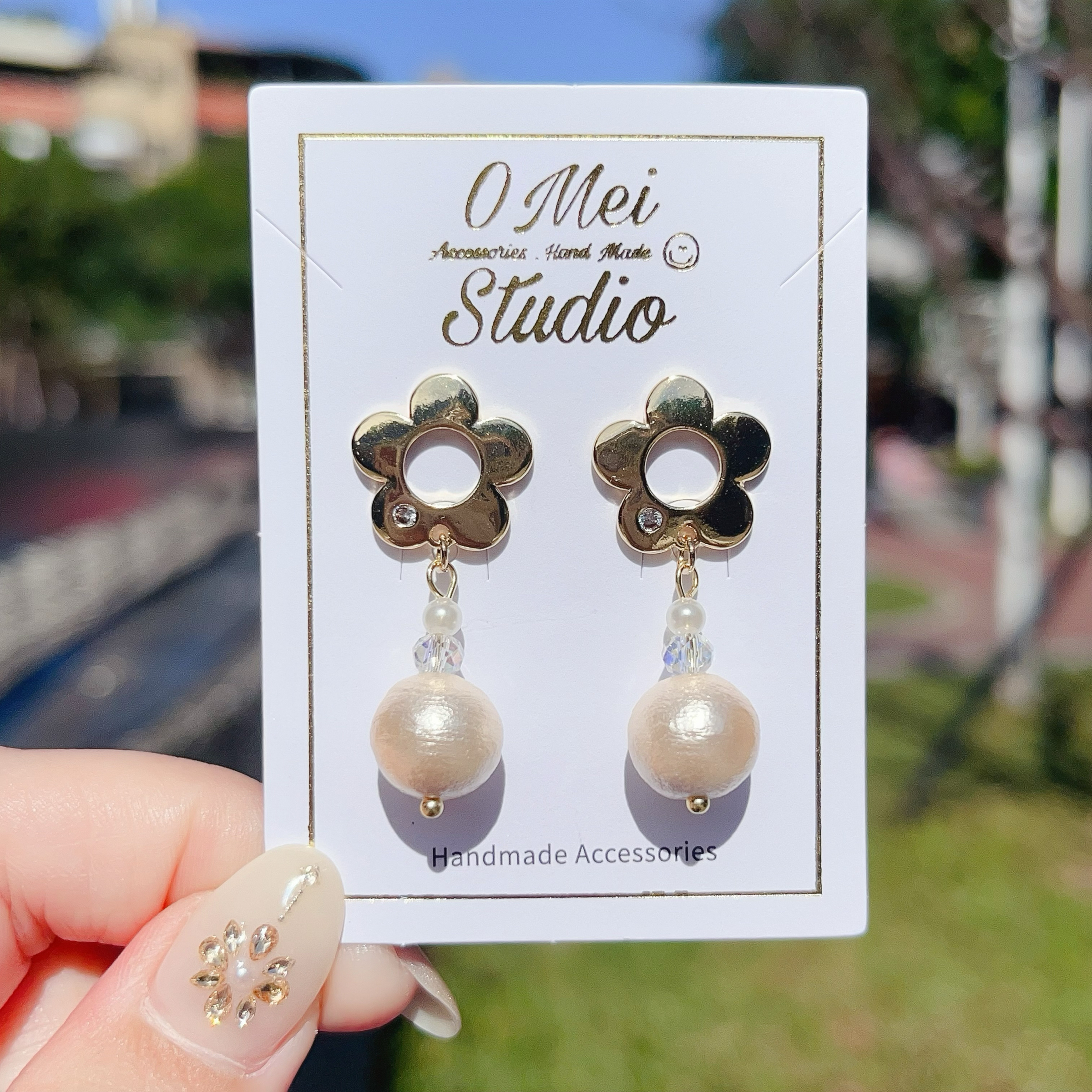 手作耳環-2026.01新品-可愛花花棉珍珠耳環