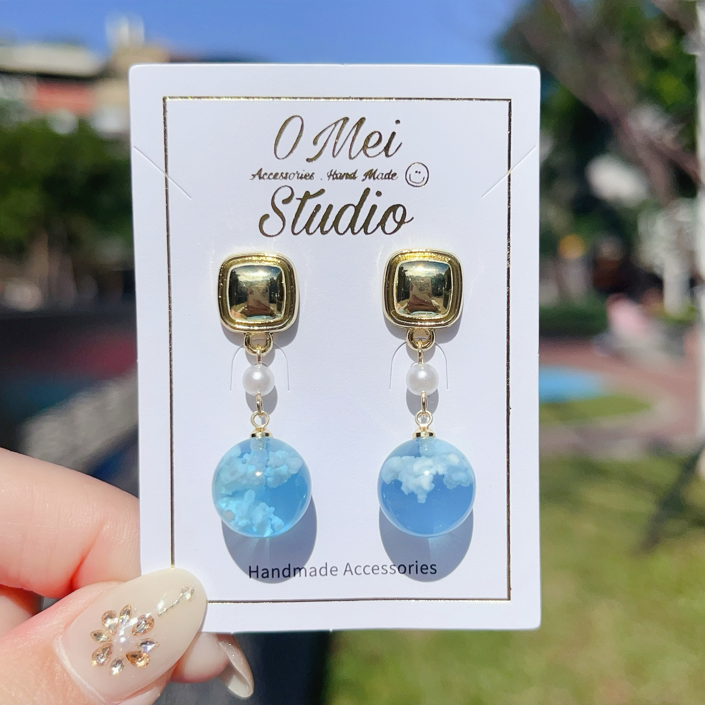 手作耳環-2026.01新品-晴朗明亮藍天白雲耳環