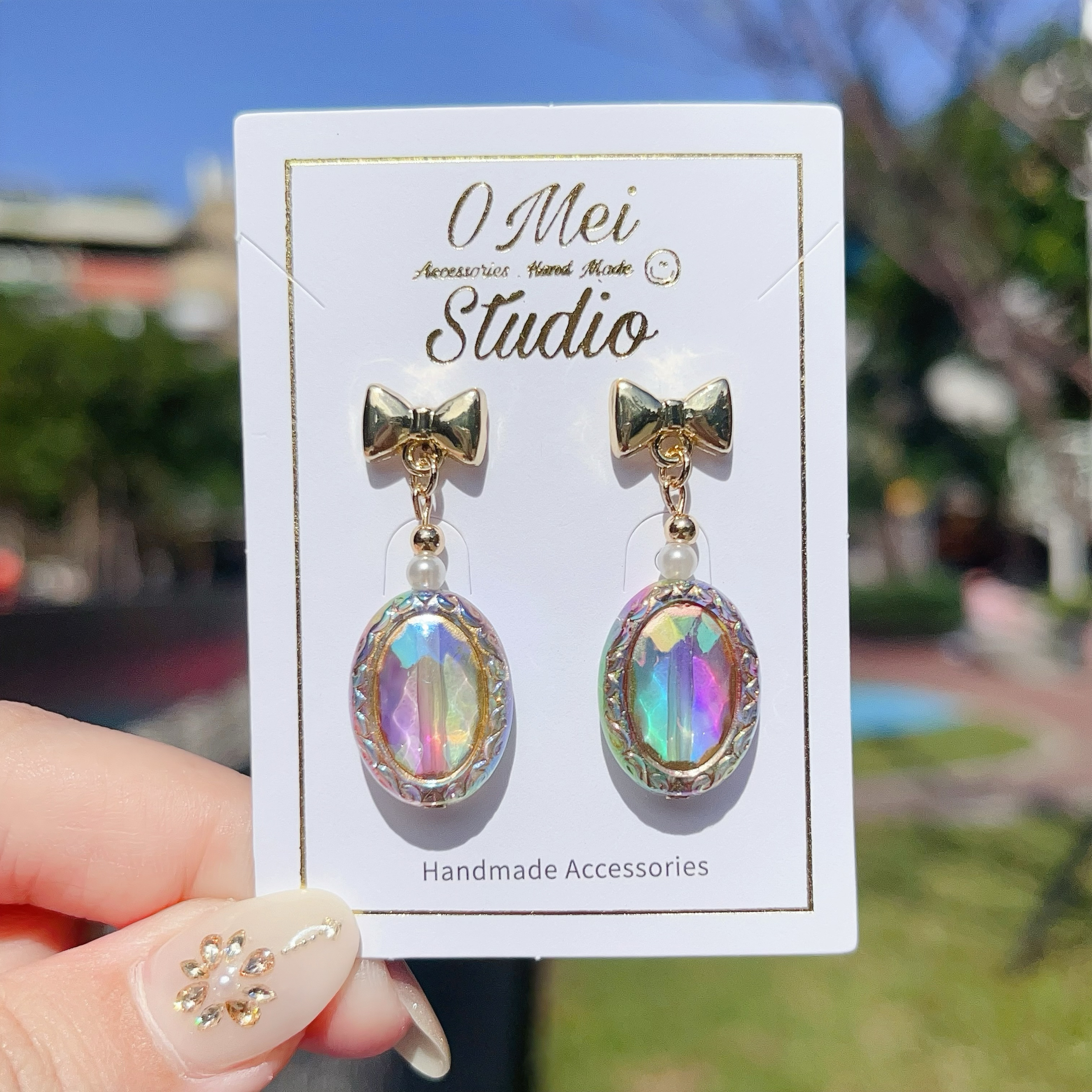 手作耳環-2026.02新品-蝴蝶結絢彩壓克力珠耳環