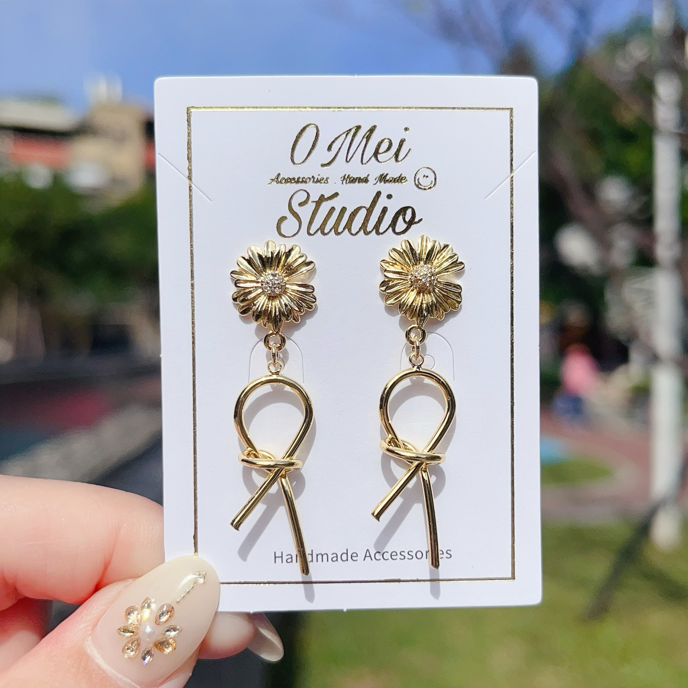 手作耳環-2026.02新品-燦爛雛菊繩結耳環