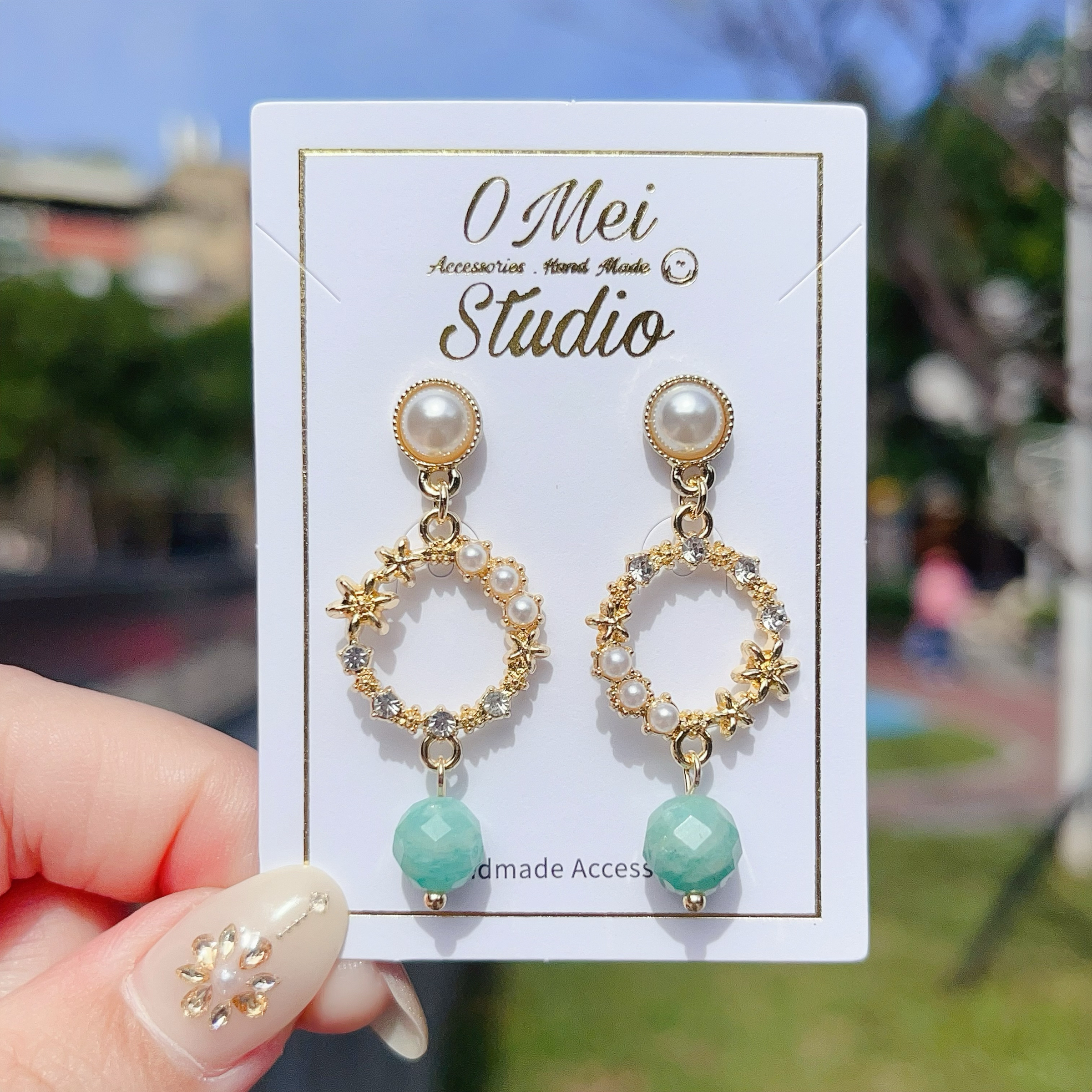 手作耳環-2026.02-仿珍珠海洋天河石耳環