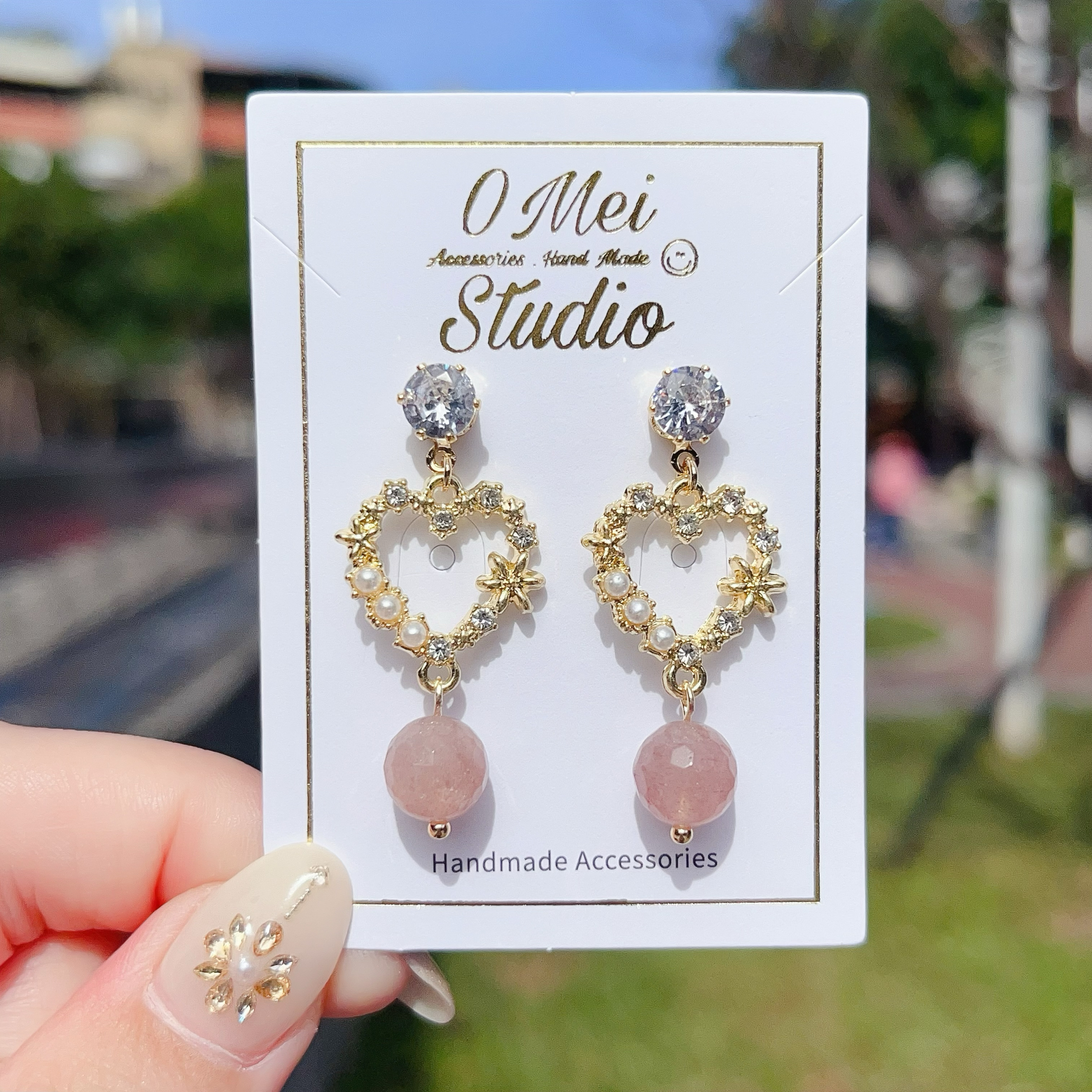 手作耳環-2026.02新品-鋯石愛心海洋草莓晶耳環