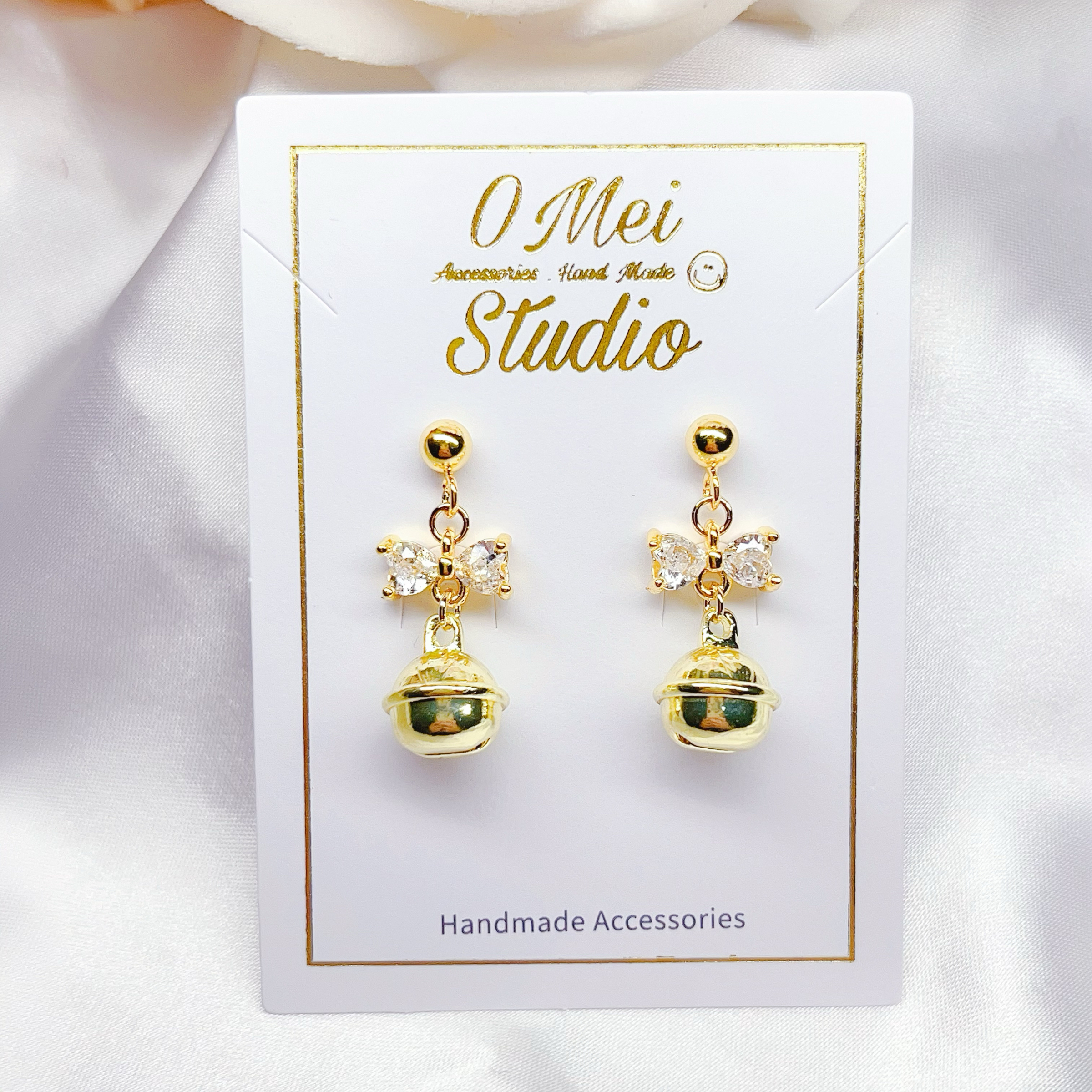 手作耳環-2026.02-鋯石蝴蝶結小鈴噹耳環