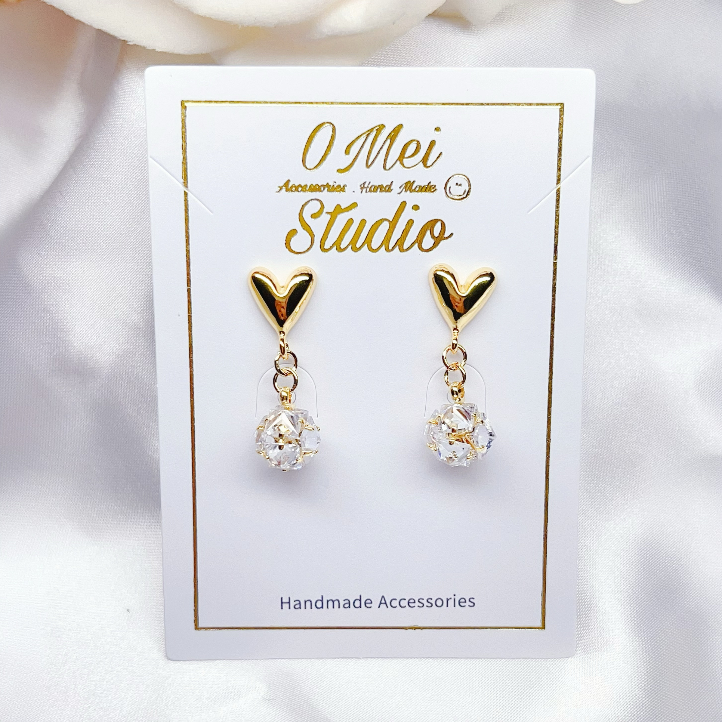 手作耳環-2026.02新品-愛心鋯石球球耳環