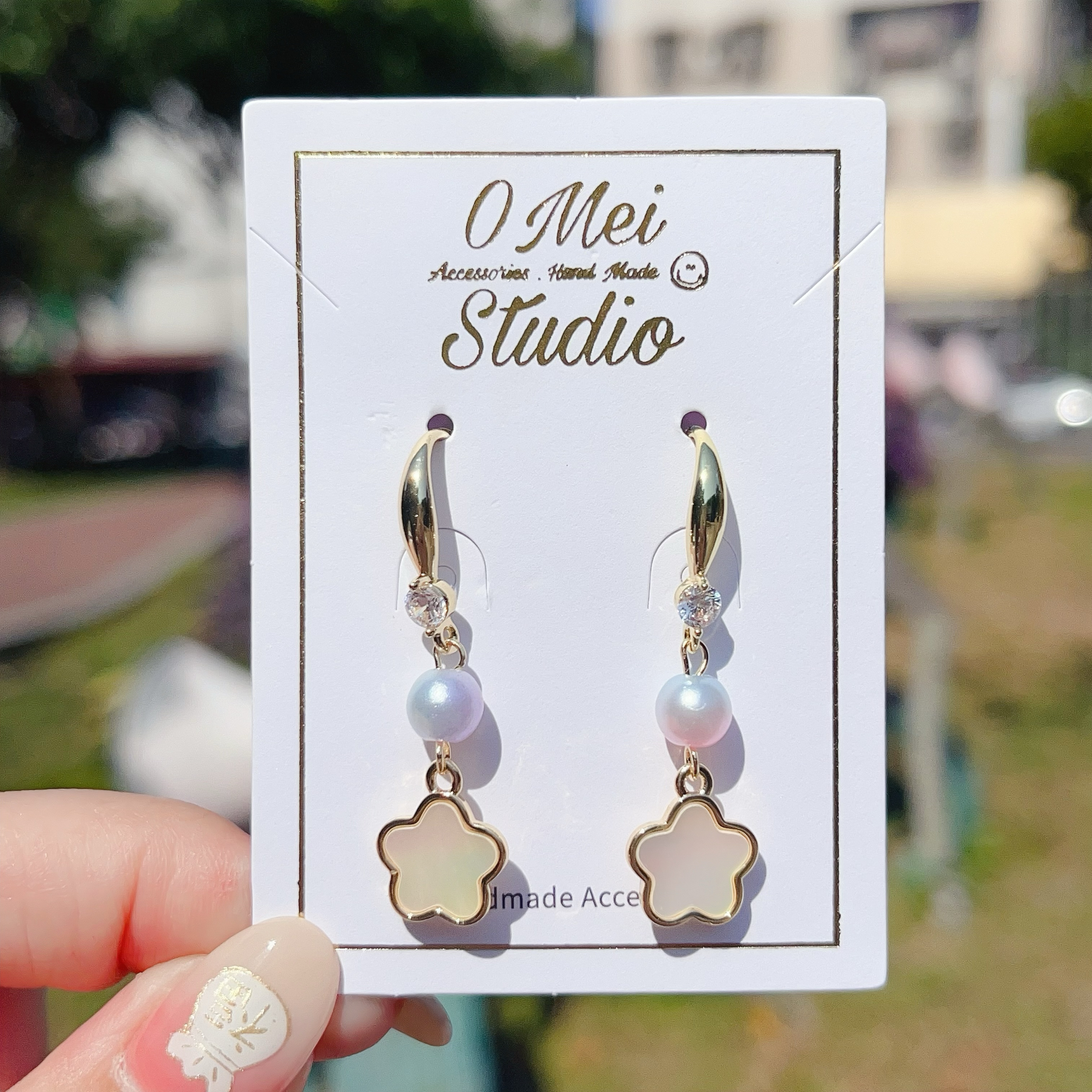 手作耳環-2026.02新品-法式漸層貝殼石花花耳環